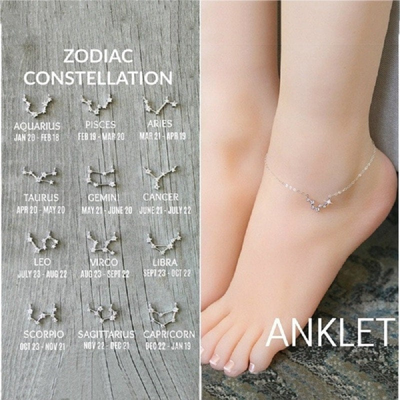 ANKLET, Bohemian 12 Crystal Zodiac Constellation Anklets, Crystalstile