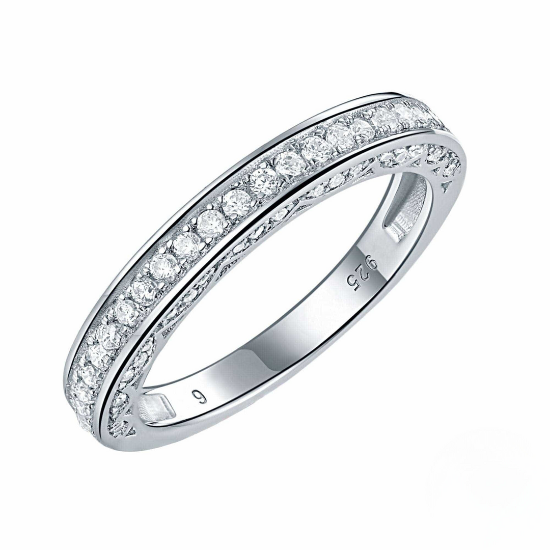 Engagement Ring For Women, Straight Stackable Wedding Ring Crystalstile