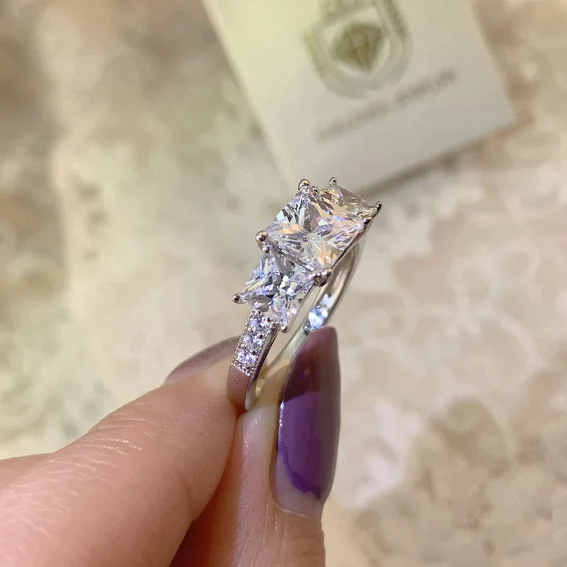 Engagement Ring, Soild 925 Sterling Silver Wedding Ring, Crystalstile