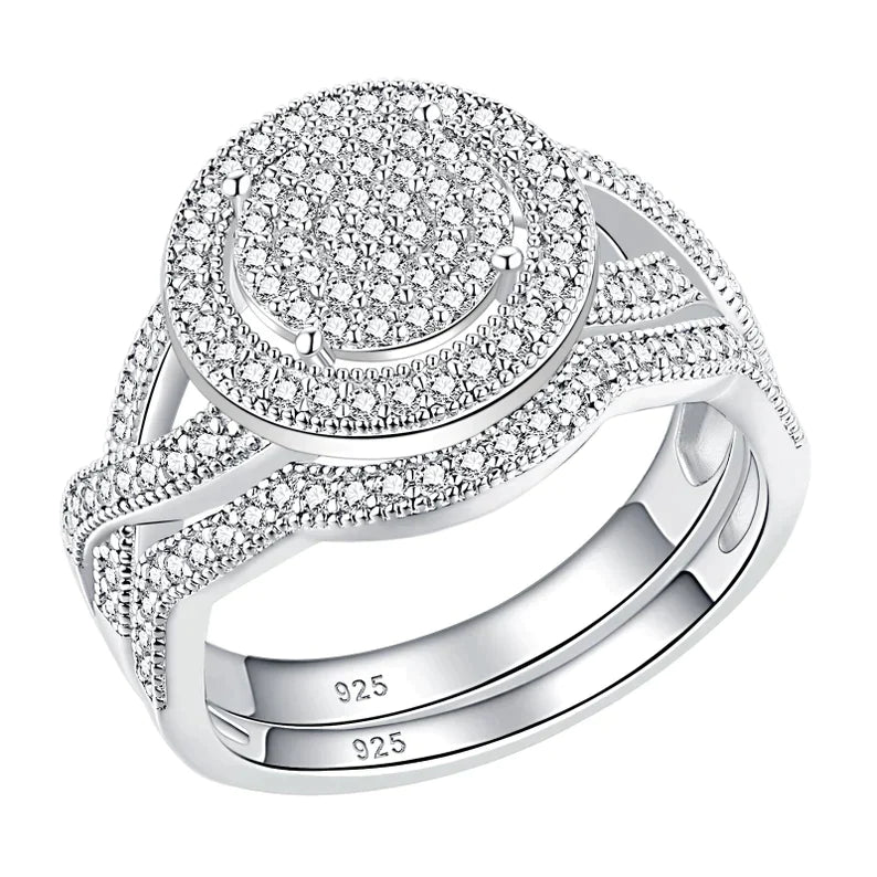 Engagement Ring, Solid 925 Sterling Silver Wedding Rings Set Crystalstile