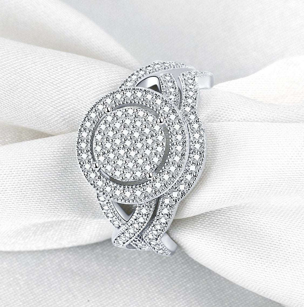 Engagement Ring, Solid 925 Sterling Silver Wedding Rings Set Crystalstile