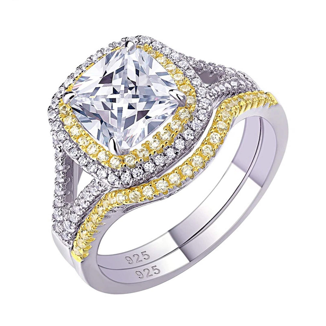 Engagement Rings Halo Yellow Gold Wedding Band Bridal Set Crystalstile