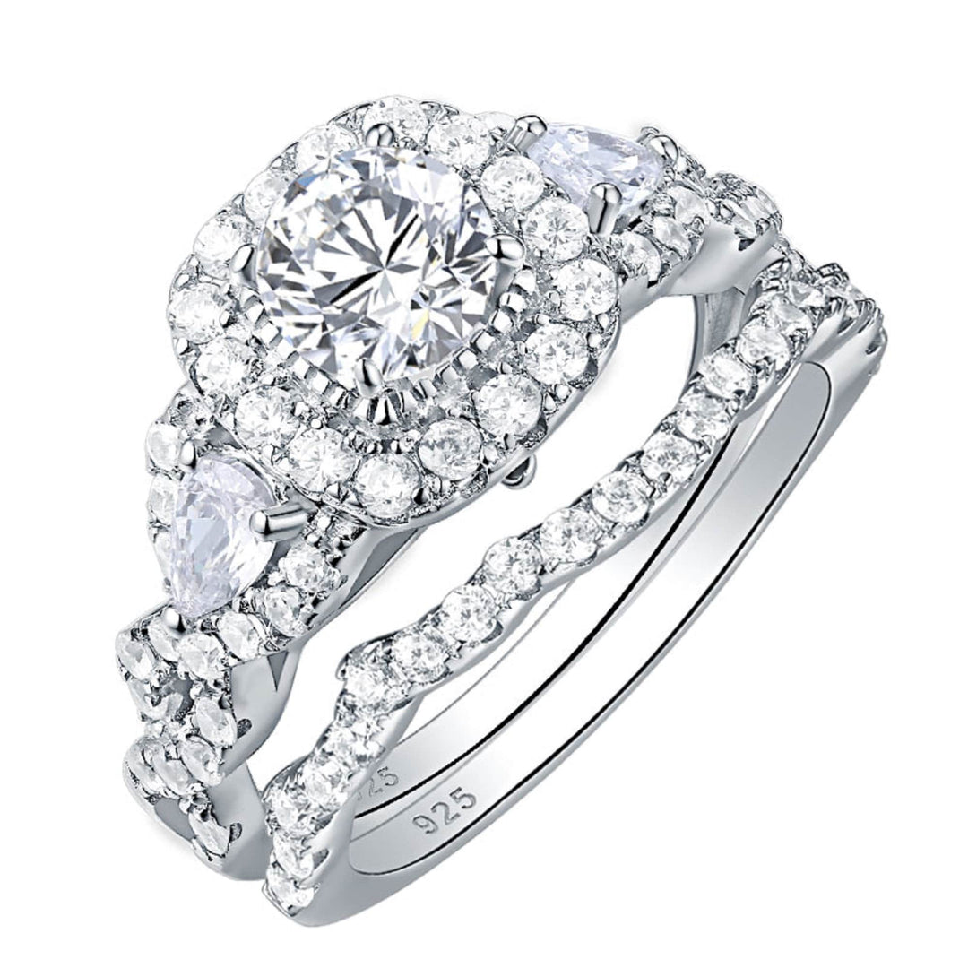 Engagement Wedding Ring Set 2 Pcs  925 Sterling Silver, Crystalstile