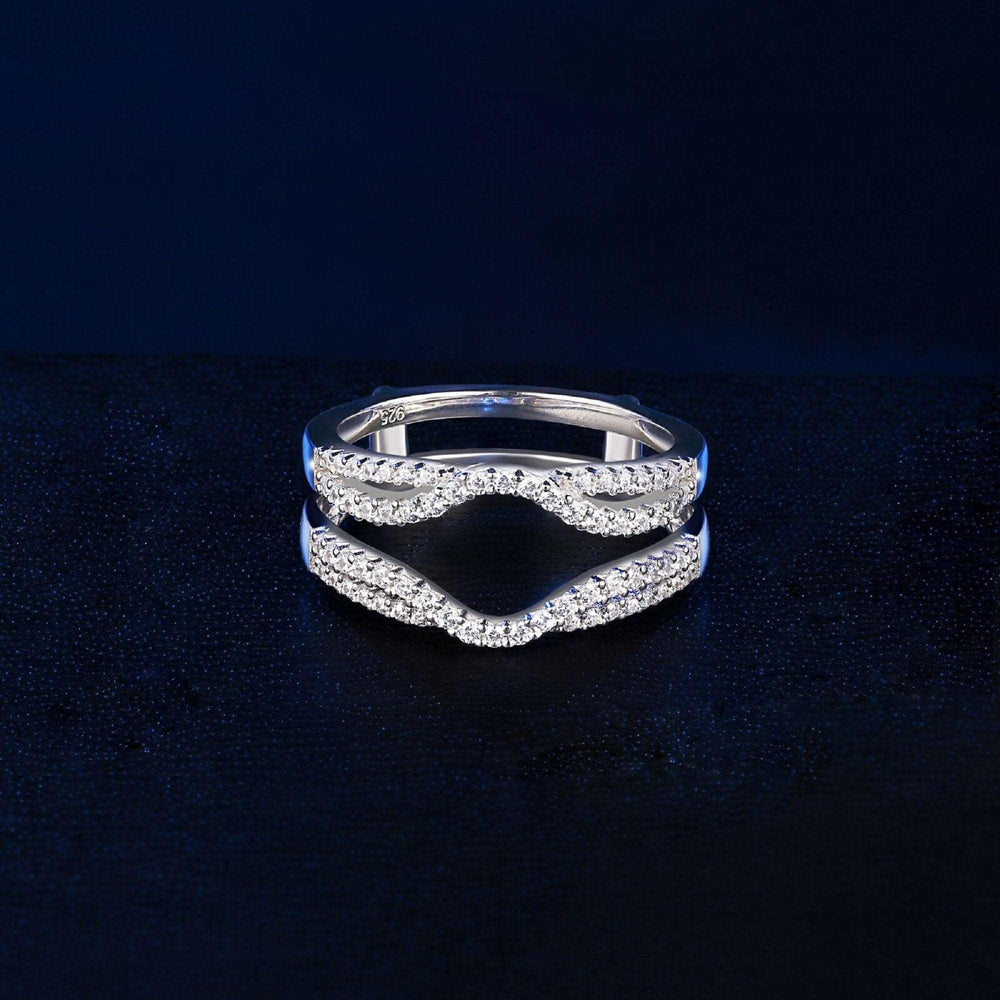 Engagement Ring, Solid 925 Sterling Silver Hollow Enhancer Wedding Ring, Crystalstile