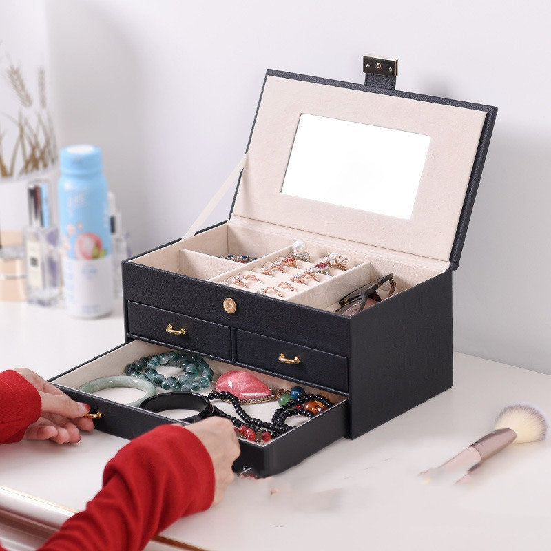 Jewelry Organizer Box, 3-Layer PU, Crystalstile