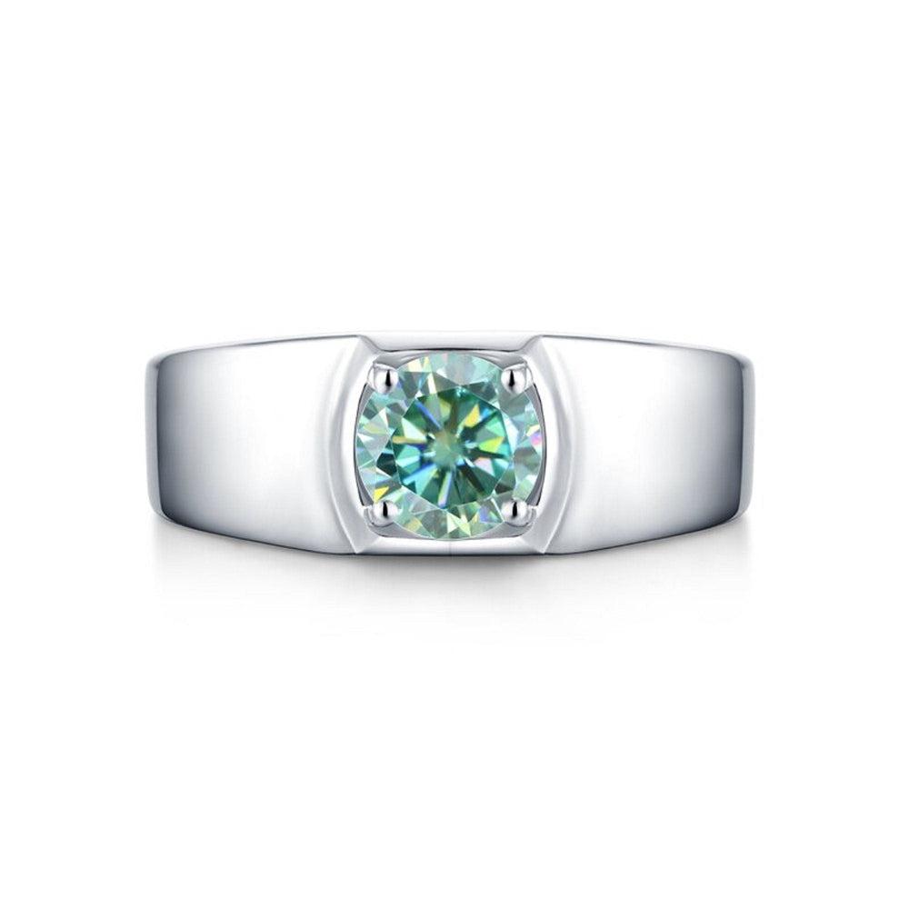 Moissanite Men's Engagement Ring,  1.0Ct 6.5mm Green Color Crystalstile