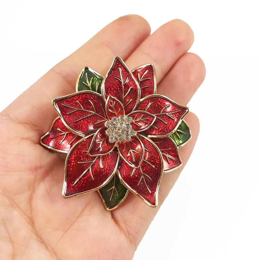 Red Flower Brooch, Handmade Enamel Painted Crystalstile