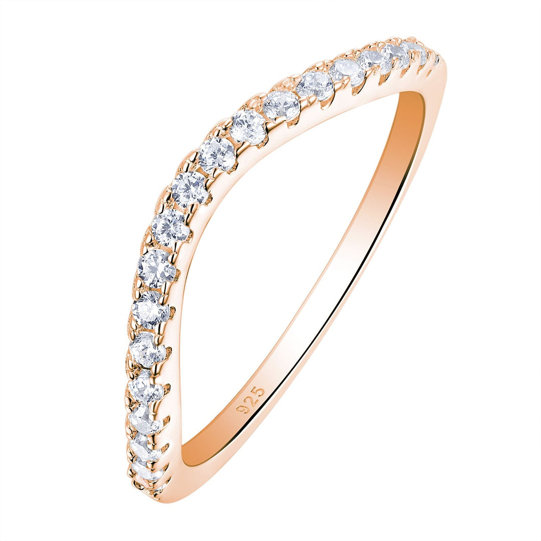 Rose Yellow Gold Curved Wedding Bands For Women, Crystalstile