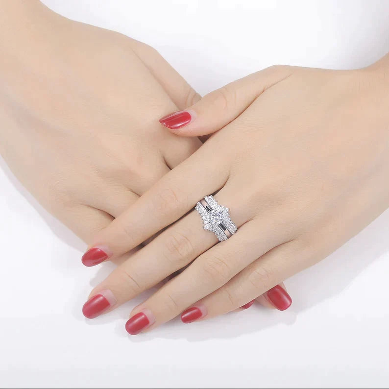 Engagement Ring, 2 Pcs 925 Sterling Silver Wedding Rings Set Crystalstile