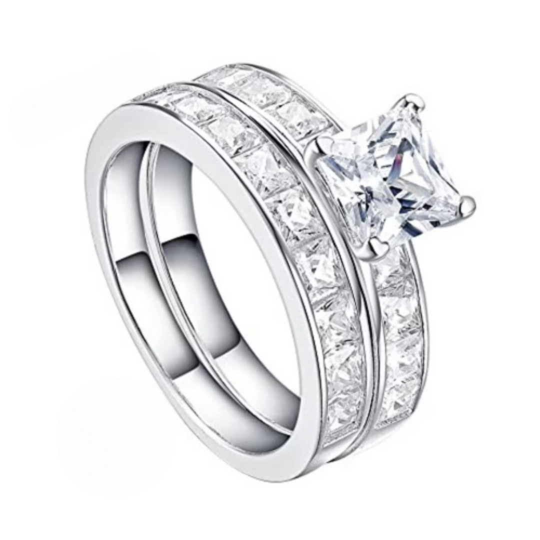 Wedding Ring Set, 1.2CT Round Shape, Asscher Cut Crystalstile