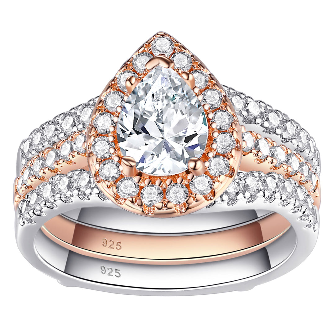 Wedding Ring Set, 2.7CT, Pear Cut, Multi-color Crystalstile